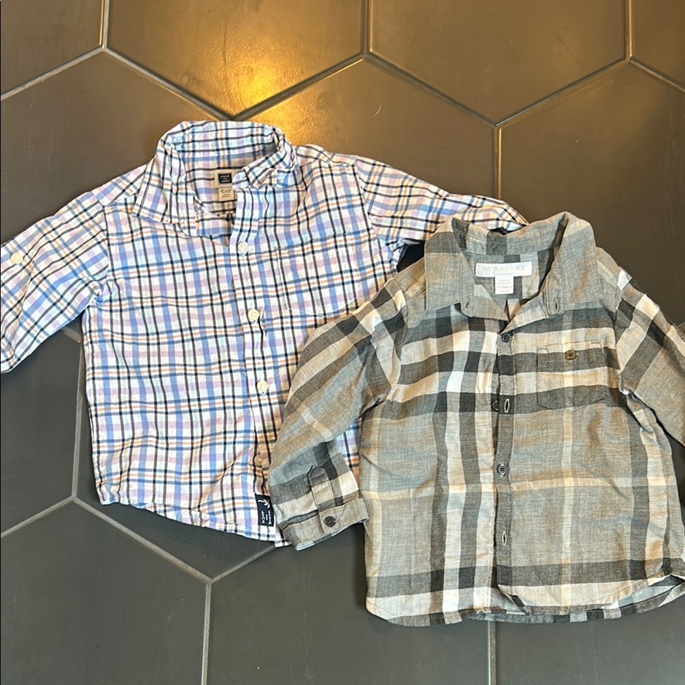 Burberry Blue and Gray Button Down Shirts